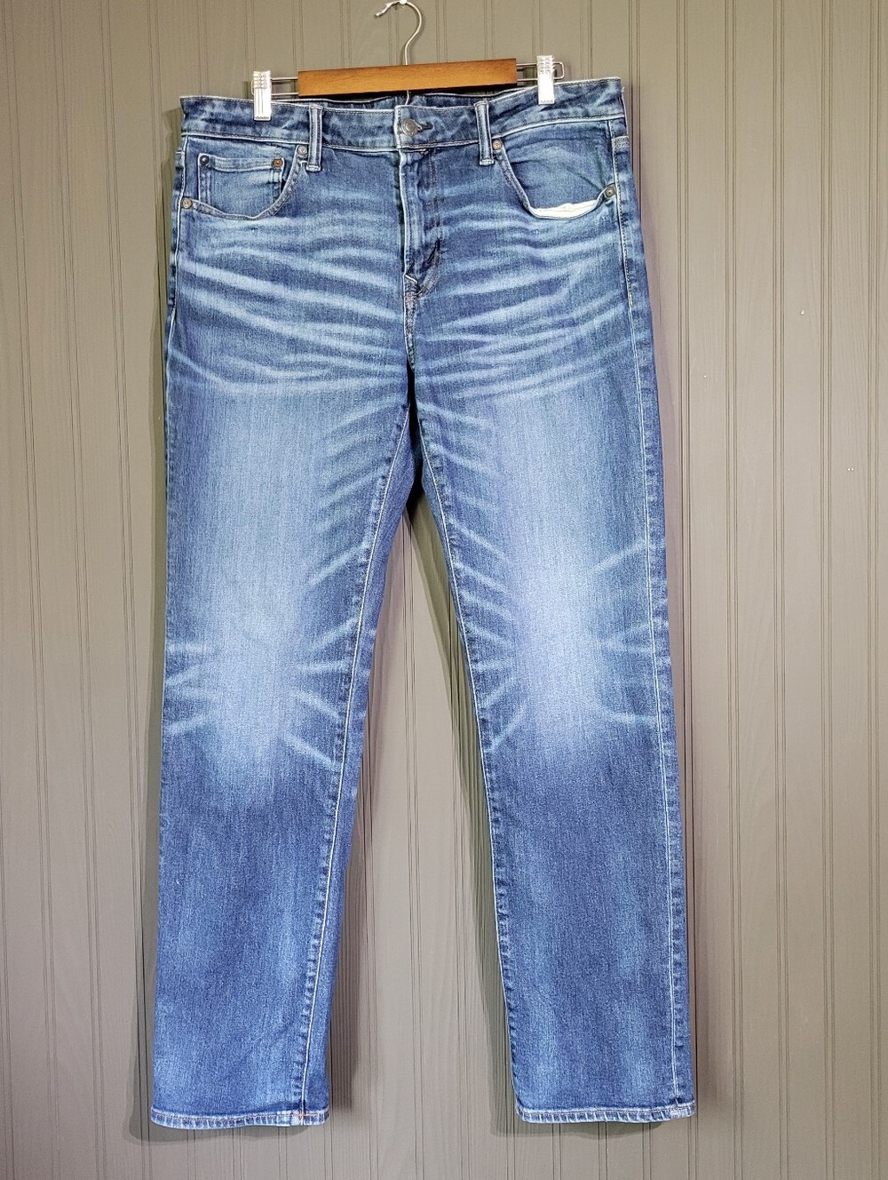 American Eagle Airflex Denim Jeans Original Straight Medium Wash Blue Mens 36x34